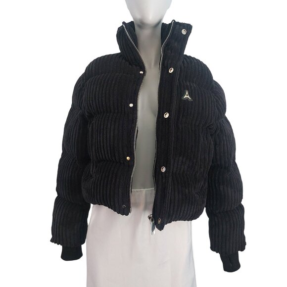 Manière De Voir Velvet Cropped Puffer Jacket Size 2 Black Luxe Parisian Chic EUC - Picture 5 of 13